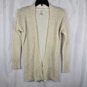 Ruby Moon Wool Blend Gold Metallic Open Front Cardigan Sweater Women Size Small